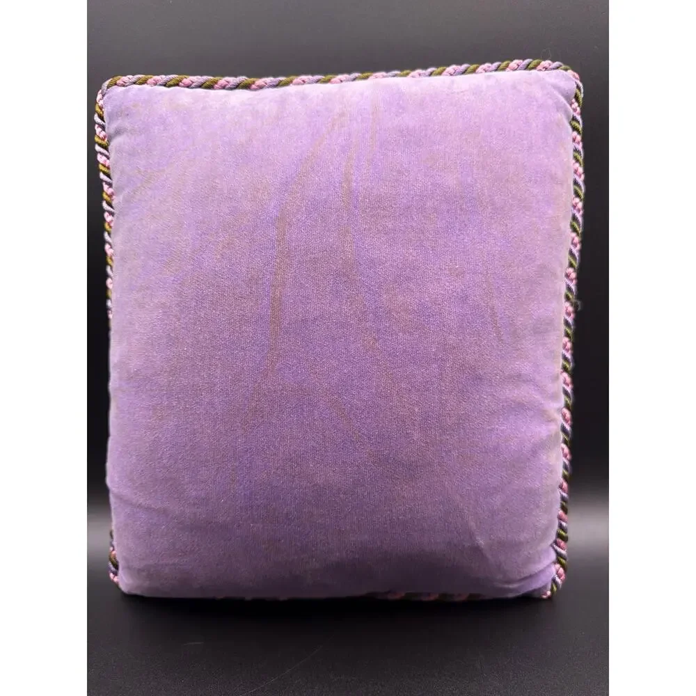 Vintage Needlepoint Pillow Lavender Floral Accent Throw Pillow Handmade 12